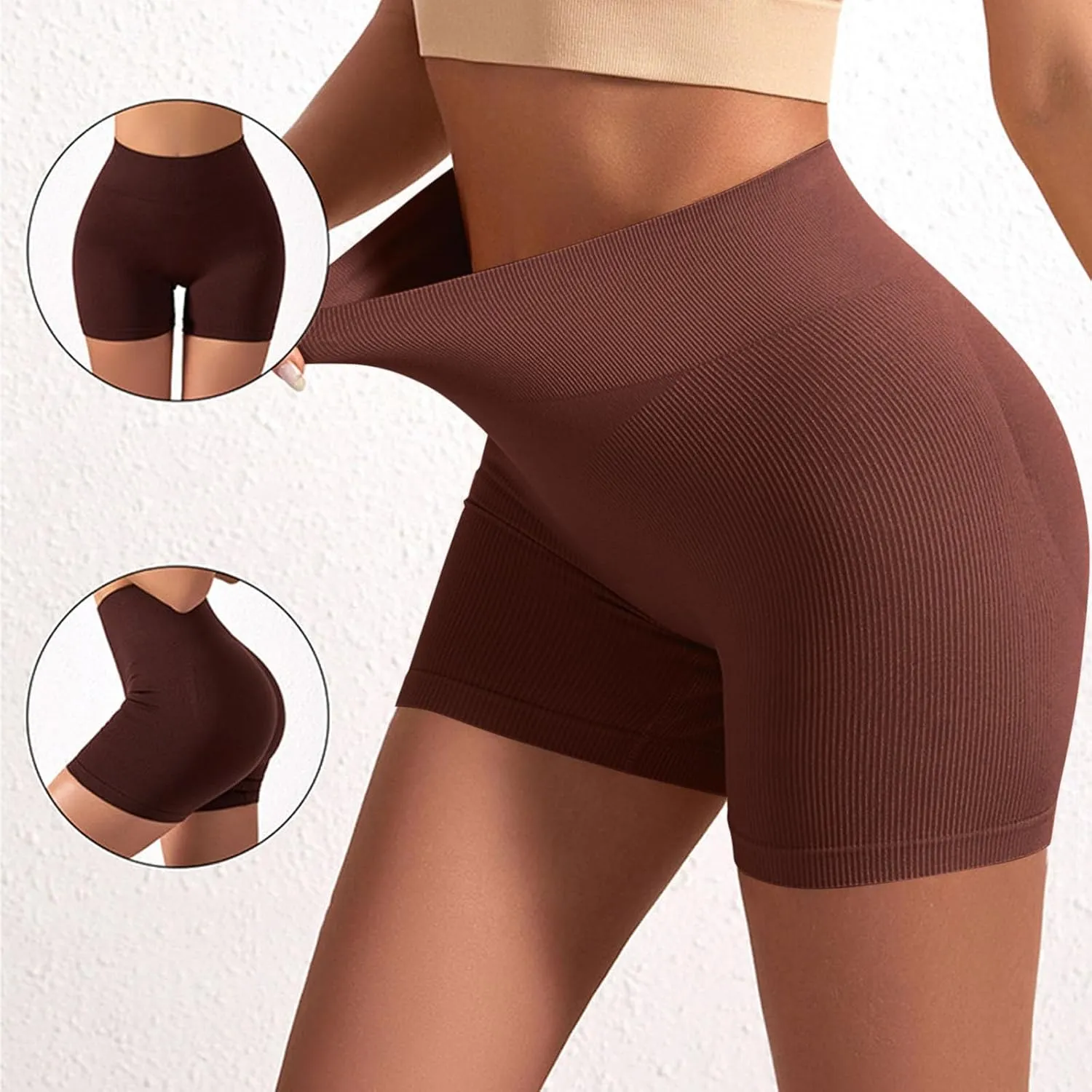 Biker Shorts Womens Clothes Tummy Control High Waisted Yoga Shorts Solid Color Ribbed Seamless Bottoms Summer Outfits