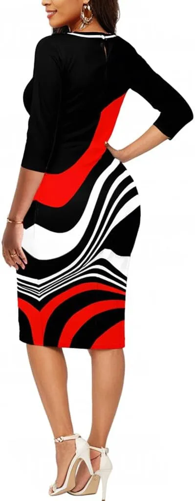 Bodycon Print Dresses for Women Elegant Midi Pencil Dress Outfits Business Casual Clubwear