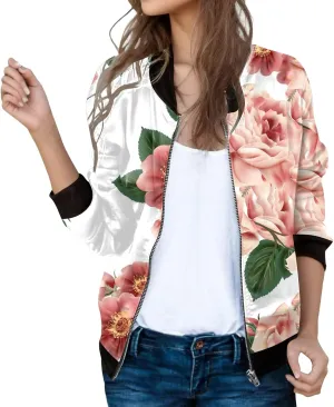 Bomber Jacket Women 2024 Casual Floral Lightweight Jackets Spring Fall Women Trendy Zip Up Coat Outwear with Pockets