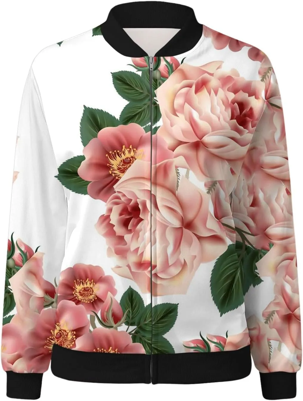 Bomber Jacket Women 2024 Casual Floral Lightweight Jackets Spring Fall Women Trendy Zip Up Coat Outwear with Pockets