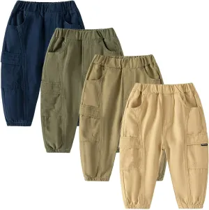 Boys' and Toddler Sweatpants Pull On Cargo Pants Baby Boys Loose Long Pant with Pockets Lightweight Joggers Pants