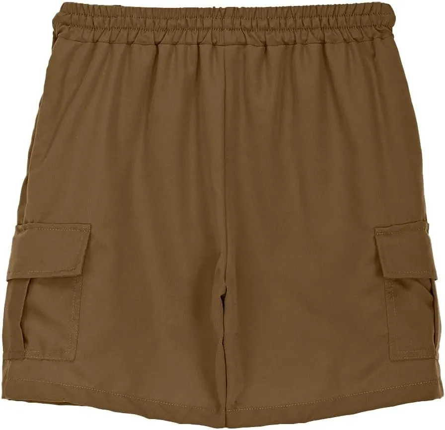 Boys Cargo Shorts for Teens School Uniform Khaki Athletic Shorts Quick Dry Flap Pocket Cargo Pants Drawstring Sweatpants