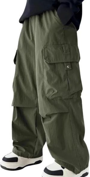 Boys' Pants Fleece Warm Drawstring Wide Leg Straight Casual Sweat Pants Jogger Elastic Waistband Soft Trousers with Pockets Grey Baseball Pants Boys,Green,12-13 Years