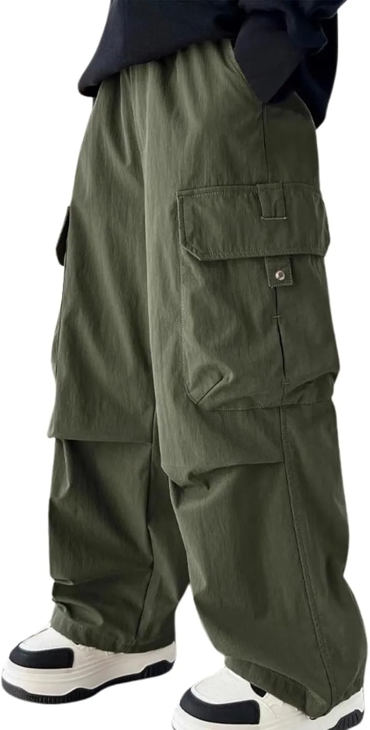 Boys' Pants Fleece Warm Drawstring Wide Leg Straight Casual Sweat Pants Jogger Elastic Waistband Soft Trousers with Pockets Grey Baseball Pants Boys,Green,12-13 Years