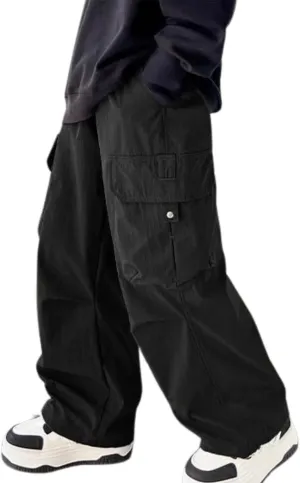Boys' Pants Fleece Warm Drawstring Wide Leg Straight Casual Sweat Pants Jogger Elastic Waistband Soft Trousers with Pockets White Baseball Pants Boys,Black,11-12 Years