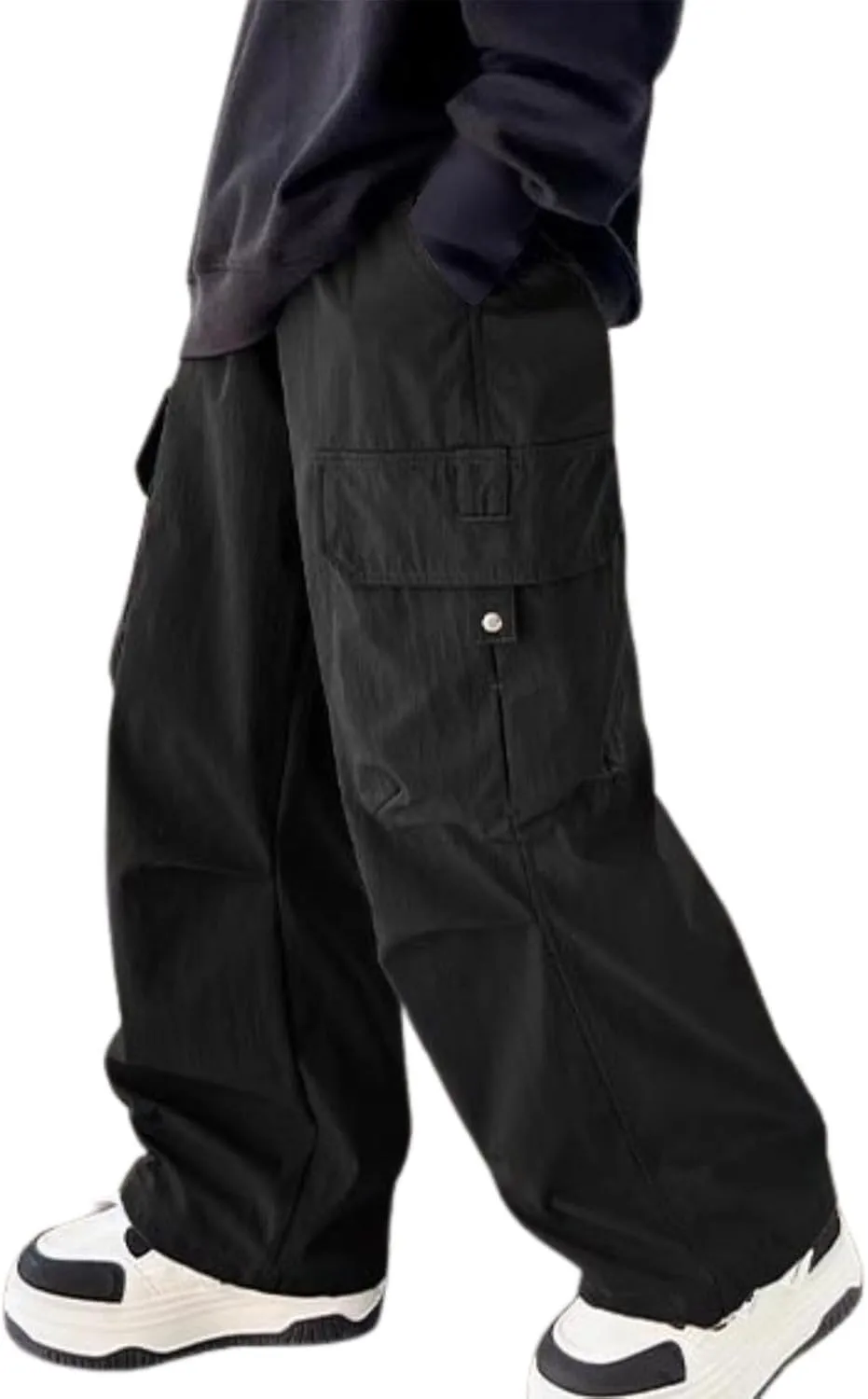 Boys' Pants Fleece Warm Drawstring Wide Leg Straight Casual Sweat Pants Jogger Elastic Waistband Soft Trousers with Pockets White Baseball Pants Boys,Black,11-12 Years