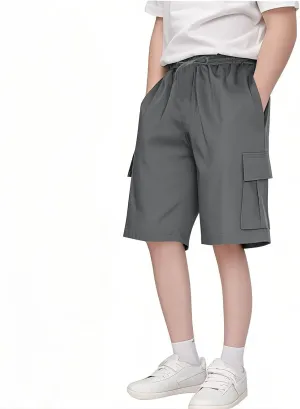 Boys' Pull on Cargo Shorts School Uniform Khaki Athletic Shorts for Boys Quick Dry Cargo Hiking Pants Baggy Sweatpants