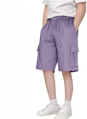 Boys' Pull on Cargo Shorts School Uniform Khaki Athletic Shorts for Boys Quick Dry Cargo Hiking Pants Baggy Sweatpants