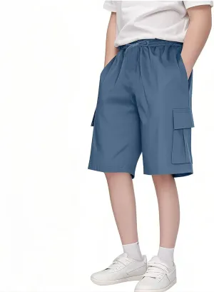 Boys' Pull on Cargo Shorts School Uniform Khaki Athletic Shorts for Boys Quick Dry Cargo Hiking Pants Baggy Sweatpants