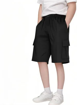 Boys' Pull on Cargo Shorts School Uniform Khaki Athletic Shorts for Boys Quick Dry Cargo Hiking Pants Baggy Sweatpants