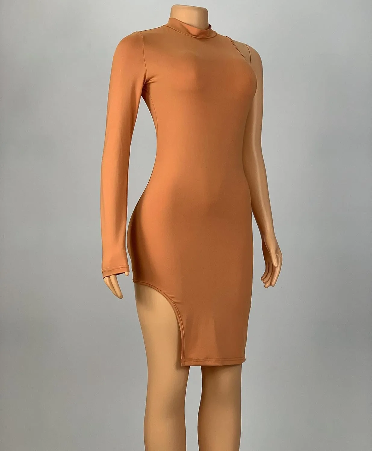 BYDIVA Classy One Shoulder Long Sleeve Bodycon Side Slit Party Dresses Clubwear