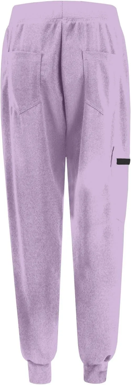 Cargo Scrub Pants for Women Jogger Style High Waisted Drawstring Outdoor Quick Dry Athletic Hiking Pants w/Pockets