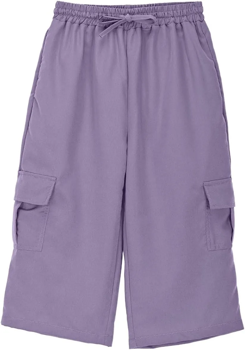 Cargo Shorts for Boys Athletic 3/4 Capri Pants Khaki Shorts School Uniform Quick Dry Hiking Pants Drawstring Sweatpants