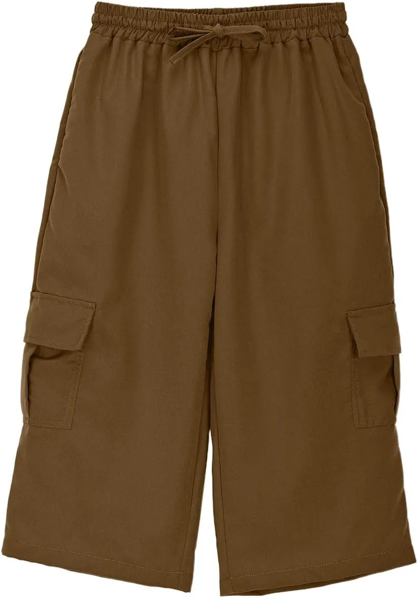 Cargo Shorts for Boys Athletic 3/4 Capri Pants Khaki Shorts School Uniform Quick Dry Hiking Pants Drawstring Sweatpants
