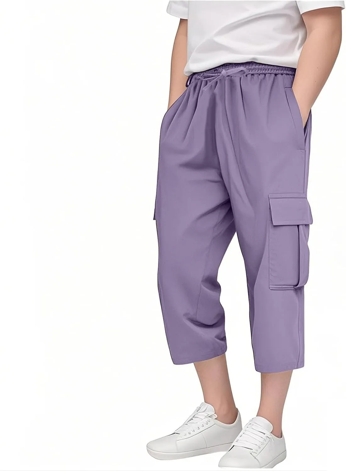 Cargo Shorts for Boys Athletic 3/4 Capri Pants Khaki Shorts School Uniform Quick Dry Hiking Pants Drawstring Sweatpants
