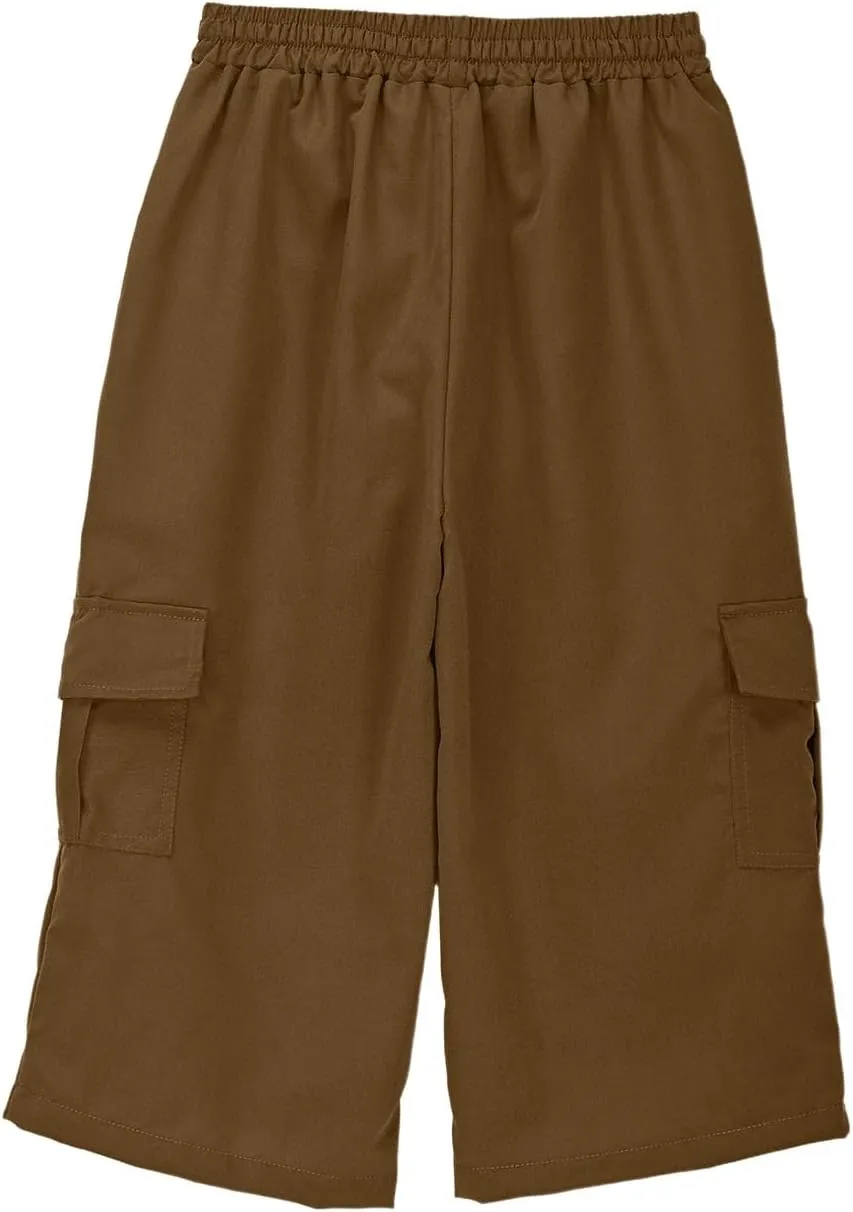 Cargo Shorts for Boys Athletic 3/4 Capri Pants Khaki Shorts School Uniform Quick Dry Hiking Pants Drawstring Sweatpants