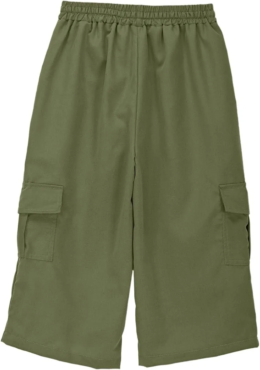 Cargo Shorts for Boys Athletic 3/4 Capri Pants Khaki Shorts School Uniform Quick Dry Hiking Pants Drawstring Sweatpants
