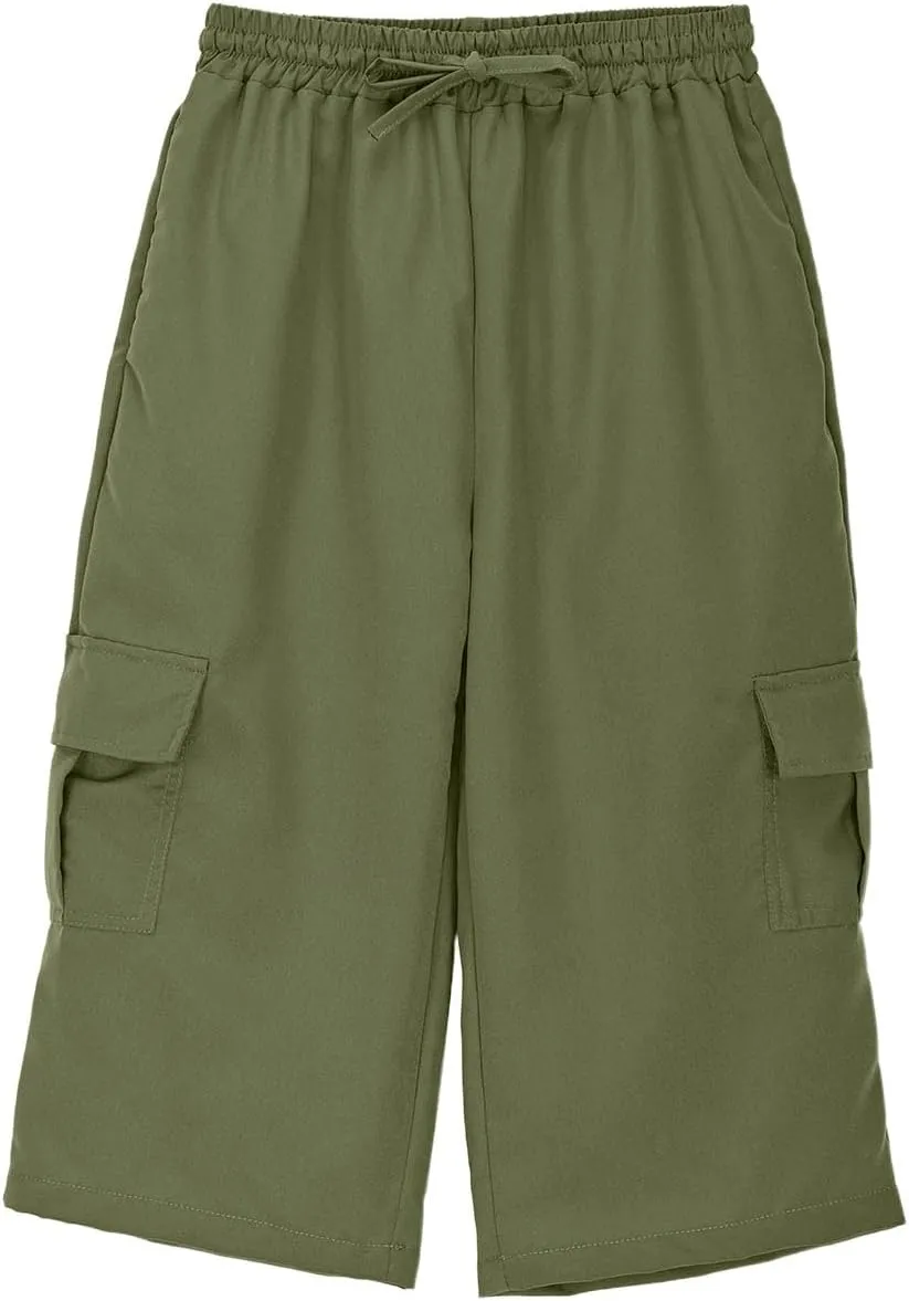 Cargo Shorts for Boys Athletic 3/4 Capri Pants Khaki Shorts School Uniform Quick Dry Hiking Pants Drawstring Sweatpants