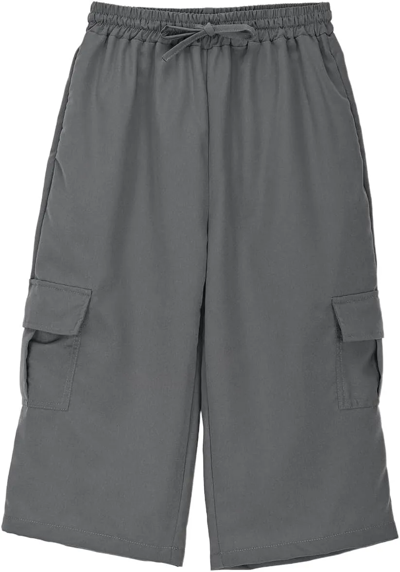 Cargo Shorts for Boys Athletic 3/4 Capri Pants School Uniform Khaki Shorts Quick Dry Hiking Pants Drawstring Sweatpants
