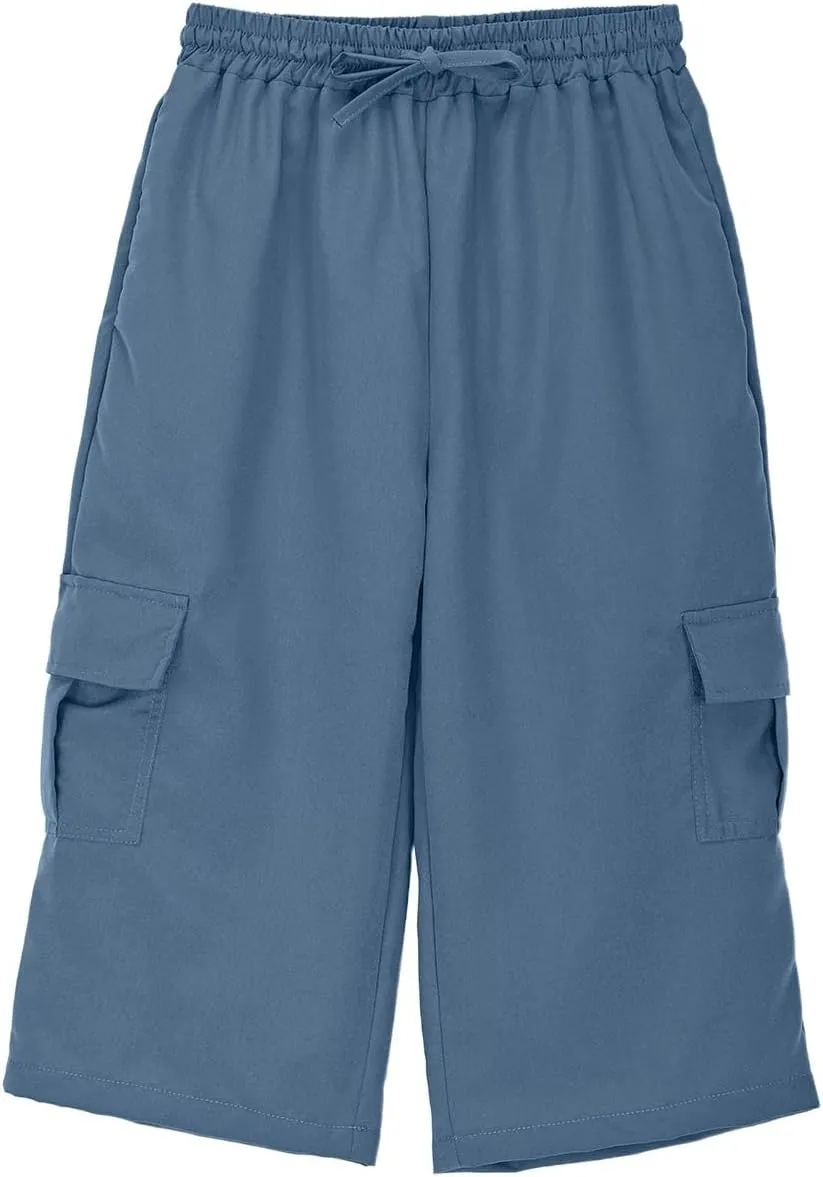 Cargo Shorts for Boys Athletic 3/4 Capri Pants School Uniform Khaki Shorts Quick Dry Hiking Pants Drawstring Sweatpants