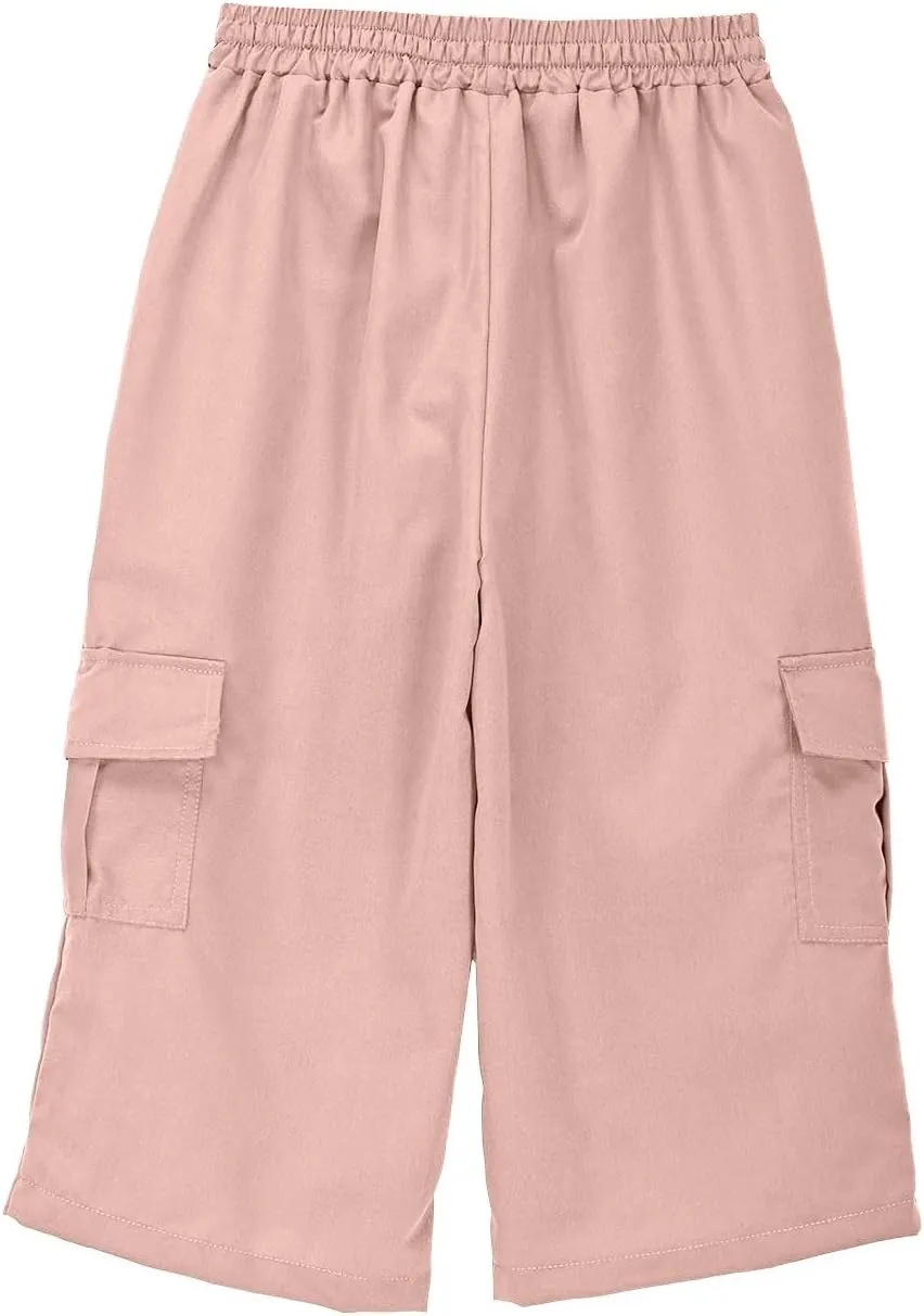 Cargo Shorts for Boys Athletic 3/4 Capri Pants School Uniform Khaki Shorts Quick Dry Hiking Pants Drawstring Sweatpants