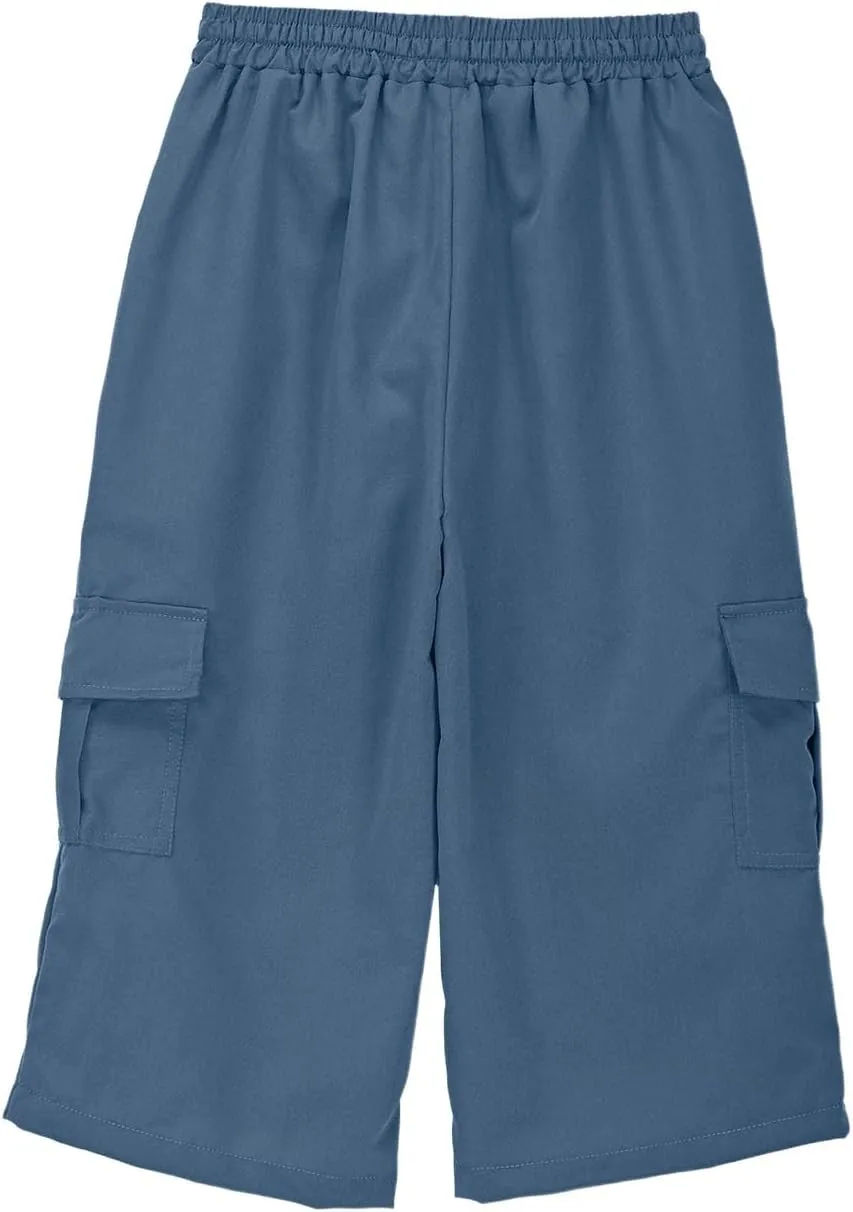 Cargo Shorts for Boys Athletic 3/4 Capri Pants School Uniform Khaki Shorts Quick Dry Hiking Pants Drawstring Sweatpants