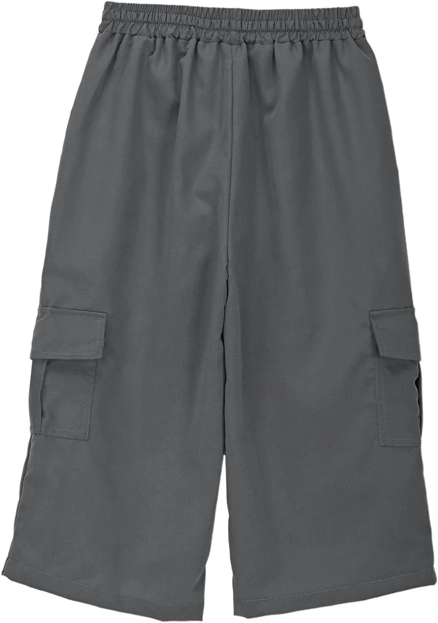 Cargo Shorts for Boys Athletic 3/4 Capri Pants School Uniform Khaki Shorts Quick Dry Hiking Pants Drawstring Sweatpants