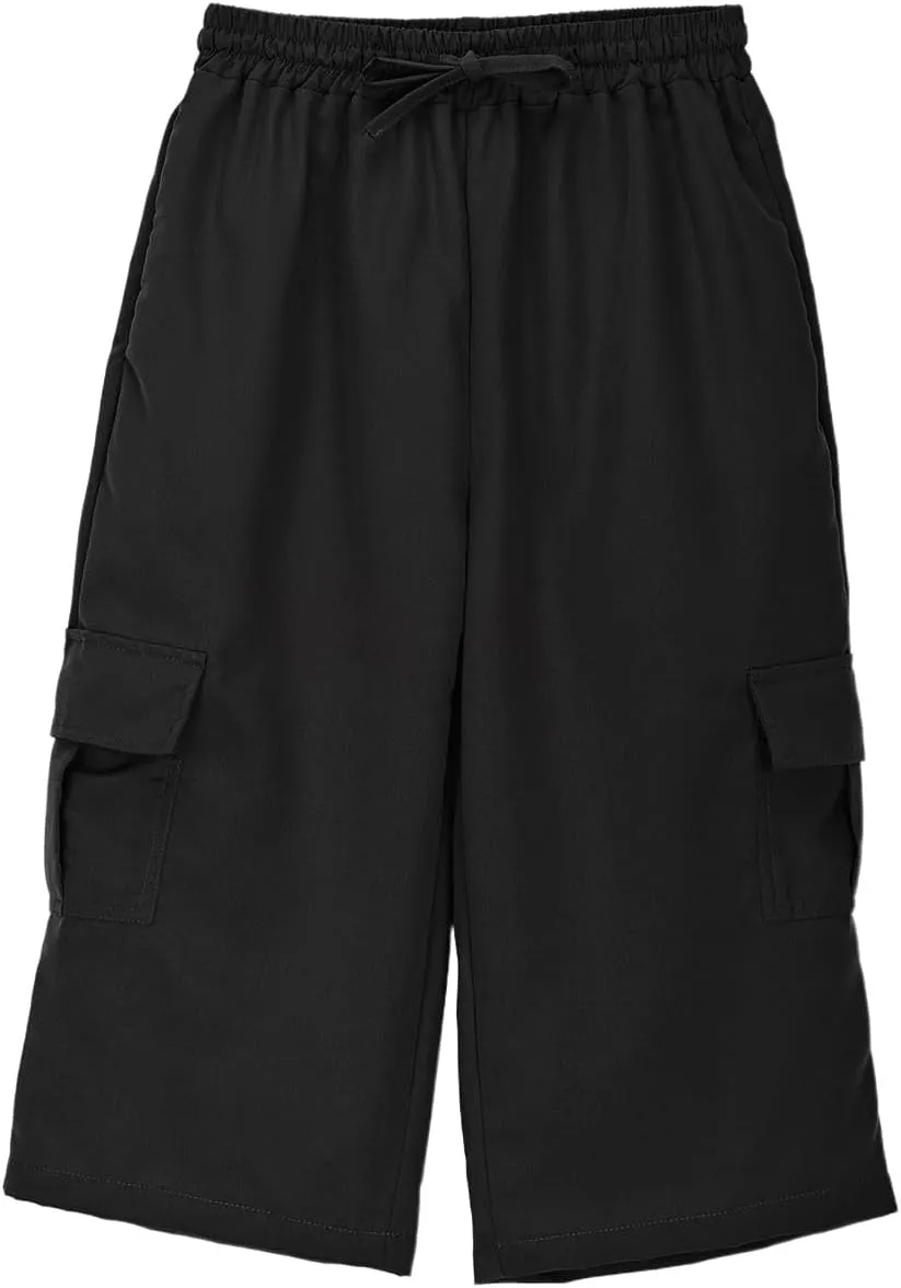 Cargo Shorts for Boys Athletic 3/4 Capri Pants School Uniform Khaki Shorts Quick Dry Hiking Pants Drawstring Sweatpants