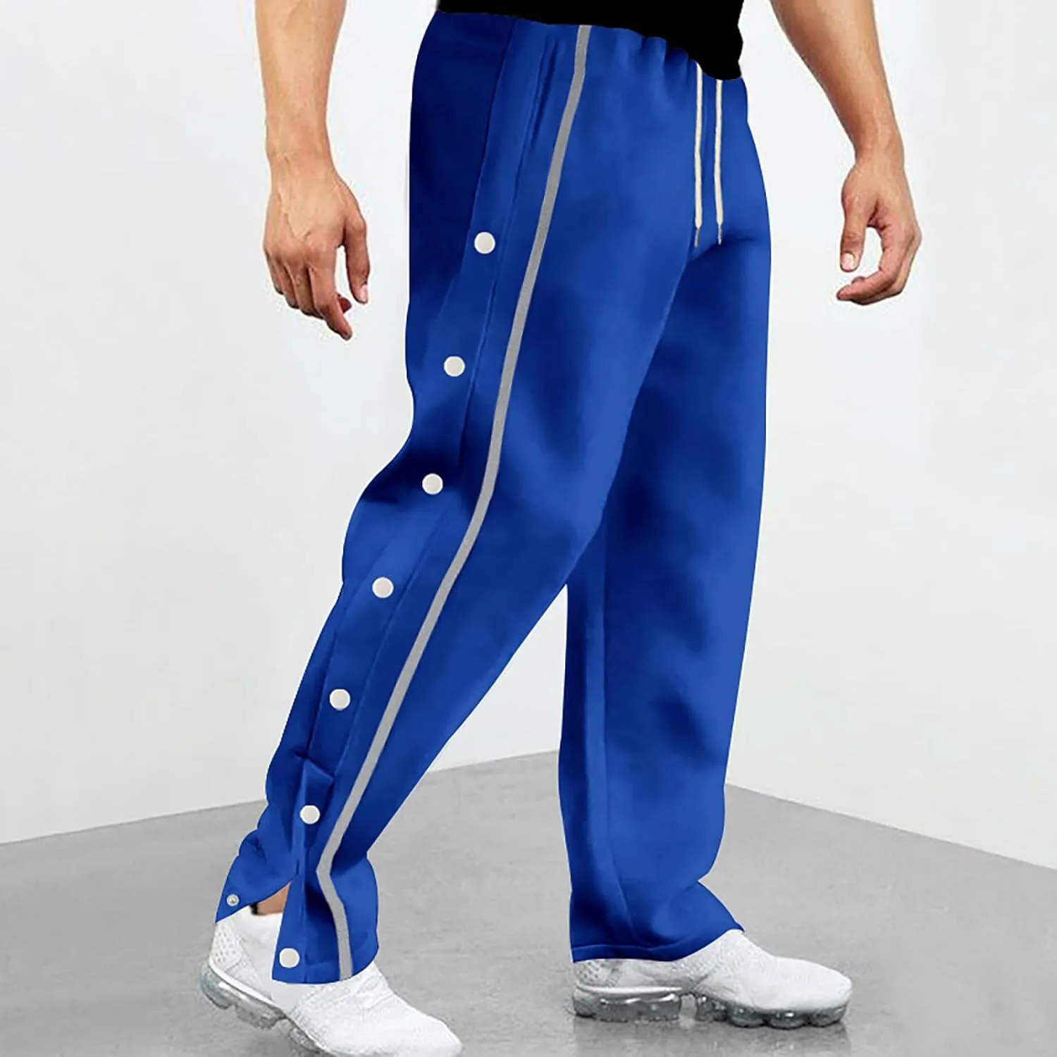 Casual Sweatpants for Men Side Button Elastic Waist Drawstring Active Running Jogging Pants Not Tear Away