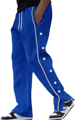 Casual Sweatpants for Men Side Button Elastic Waist Drawstring Active Running Jogging Pants Not Tear Away