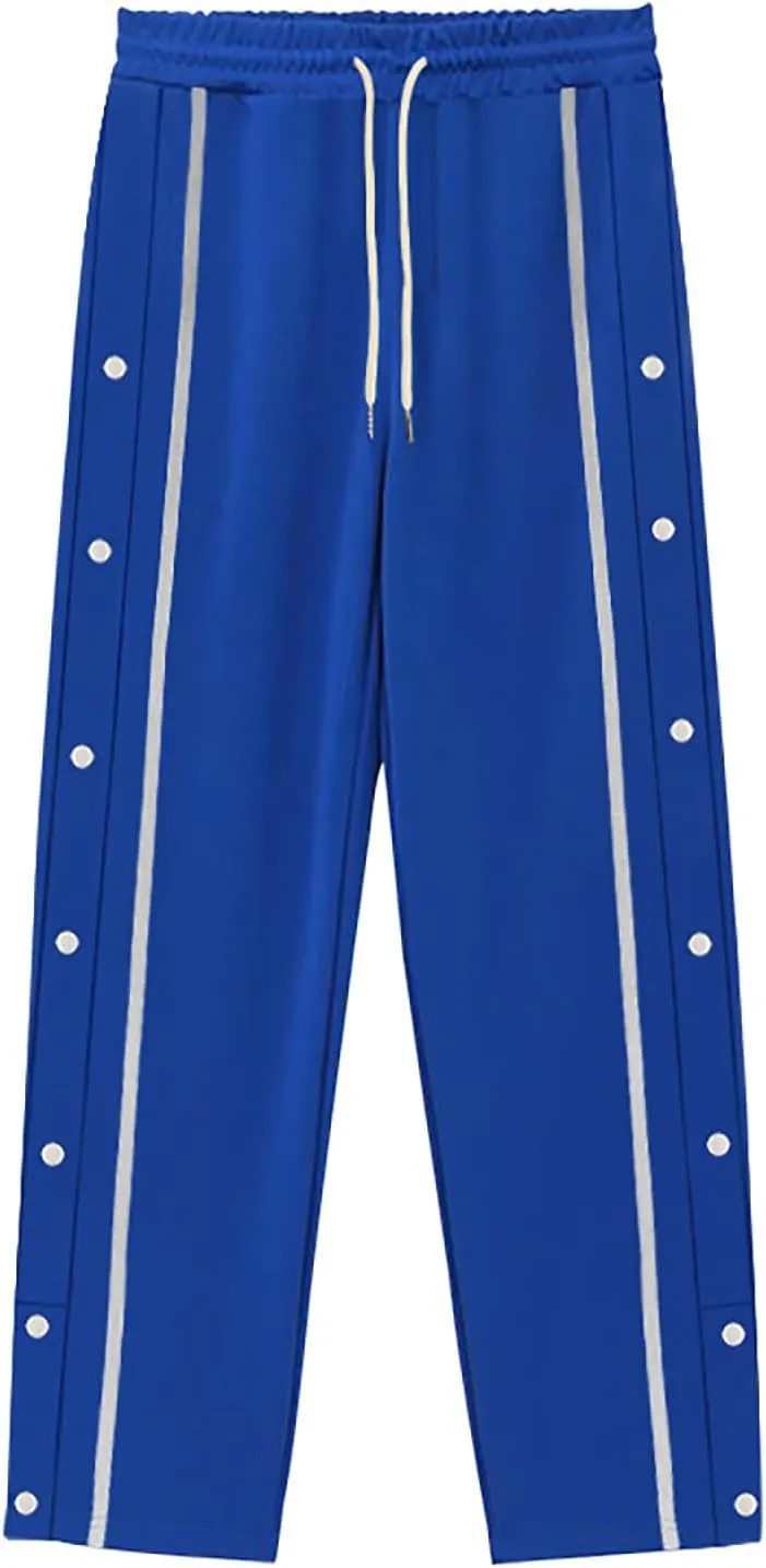 Casual Sweatpants for Men Side Button Elastic Waist Drawstring Active Running Jogging Pants Not Tear Away