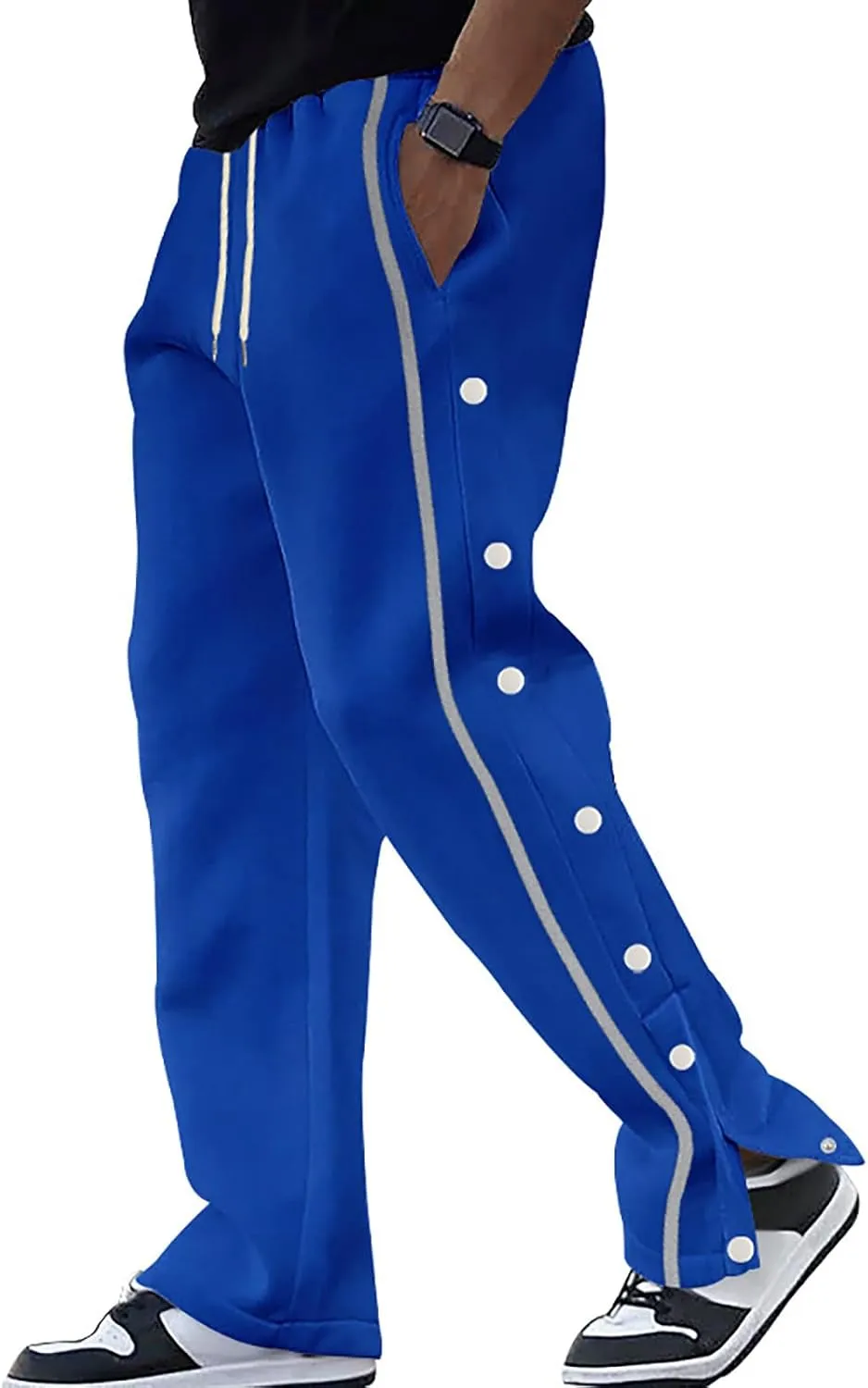 Casual Sweatpants for Men Side Button Elastic Waist Drawstring Active Running Jogging Pants Not Tear Away