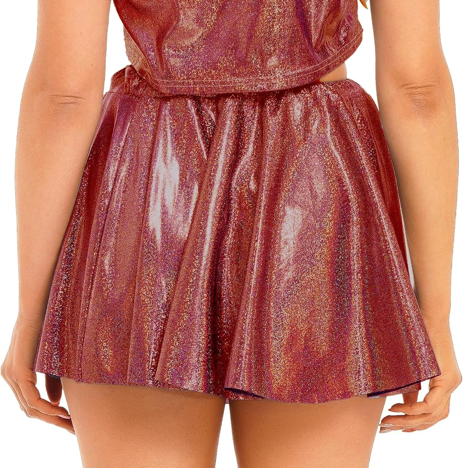 CHICTRY Women Fashion Metallic Pleated Miniskirts Holographic Shiny Ladies Dance Clubwear Flared Skirts