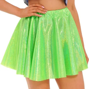 CHICTRY Women Fashion Metallic Pleated Miniskirts Holographic Shiny Ladies Dance Clubwear Flared Skirts