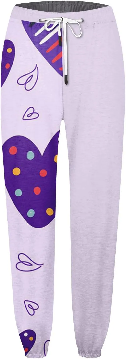 Cinch Bottom Sweatpants for Women with Pockets Cute Heart Print Workout Active Joggers Pants Baggy Lounge Bottoms