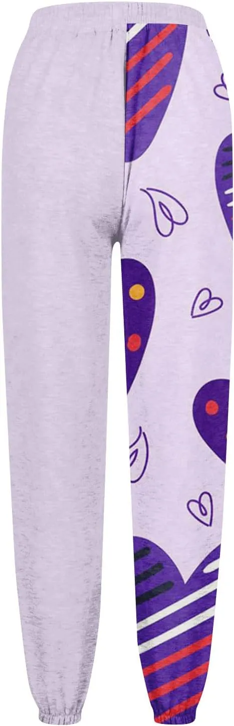 Cinch Bottom Sweatpants for Women with Pockets Cute Heart Print Workout Active Joggers Pants Baggy Lounge Bottoms