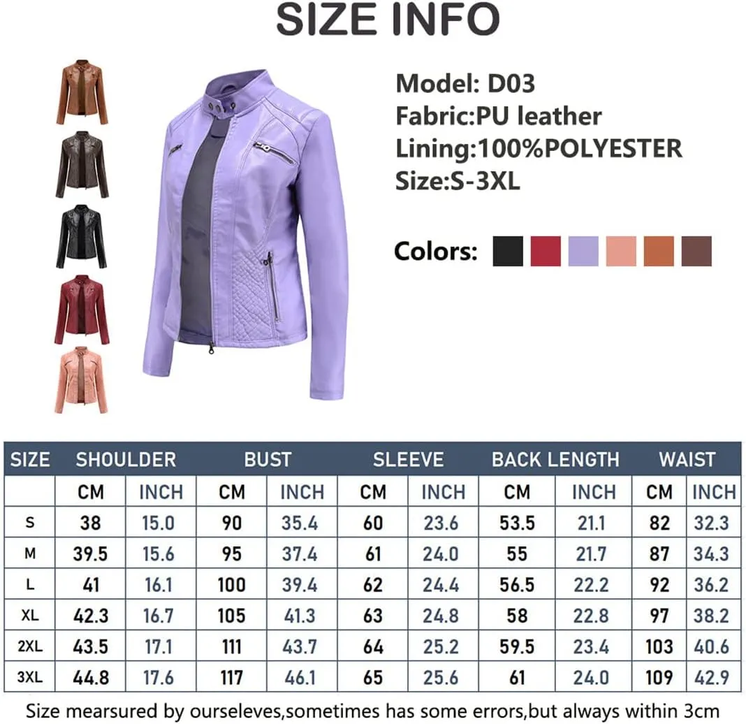 Classic Spring Autumn Women Faux Leather Jacket Stand Collar Zipper Moto Biker PU Coat Black Slim Outwear