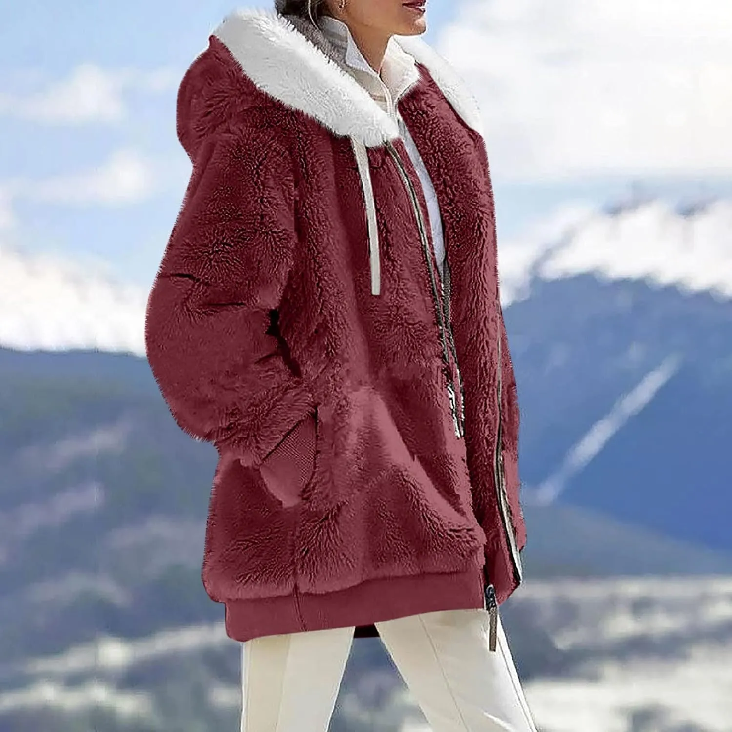COTECRAM Winter Coats for Women Fashion Plus Size Sharpa Jacket Fleece Warm Hoodie Outwear Plush Sweatshirt Thick Fuzzy Tops