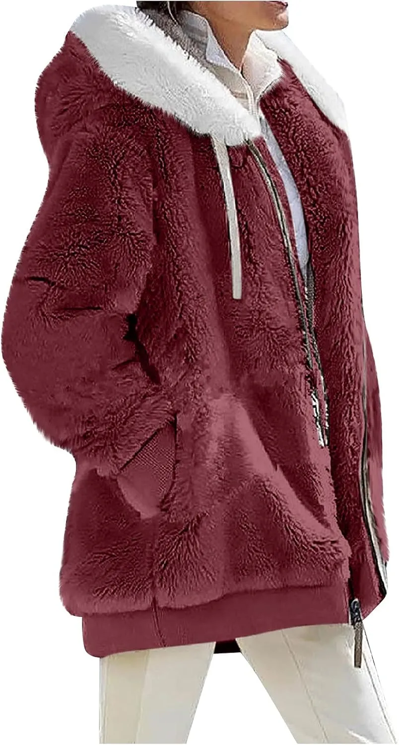 COTECRAM Winter Coats for Women Fashion Plus Size Sharpa Jacket Fleece Warm Hoodie Outwear Plush Sweatshirt Thick Fuzzy Tops