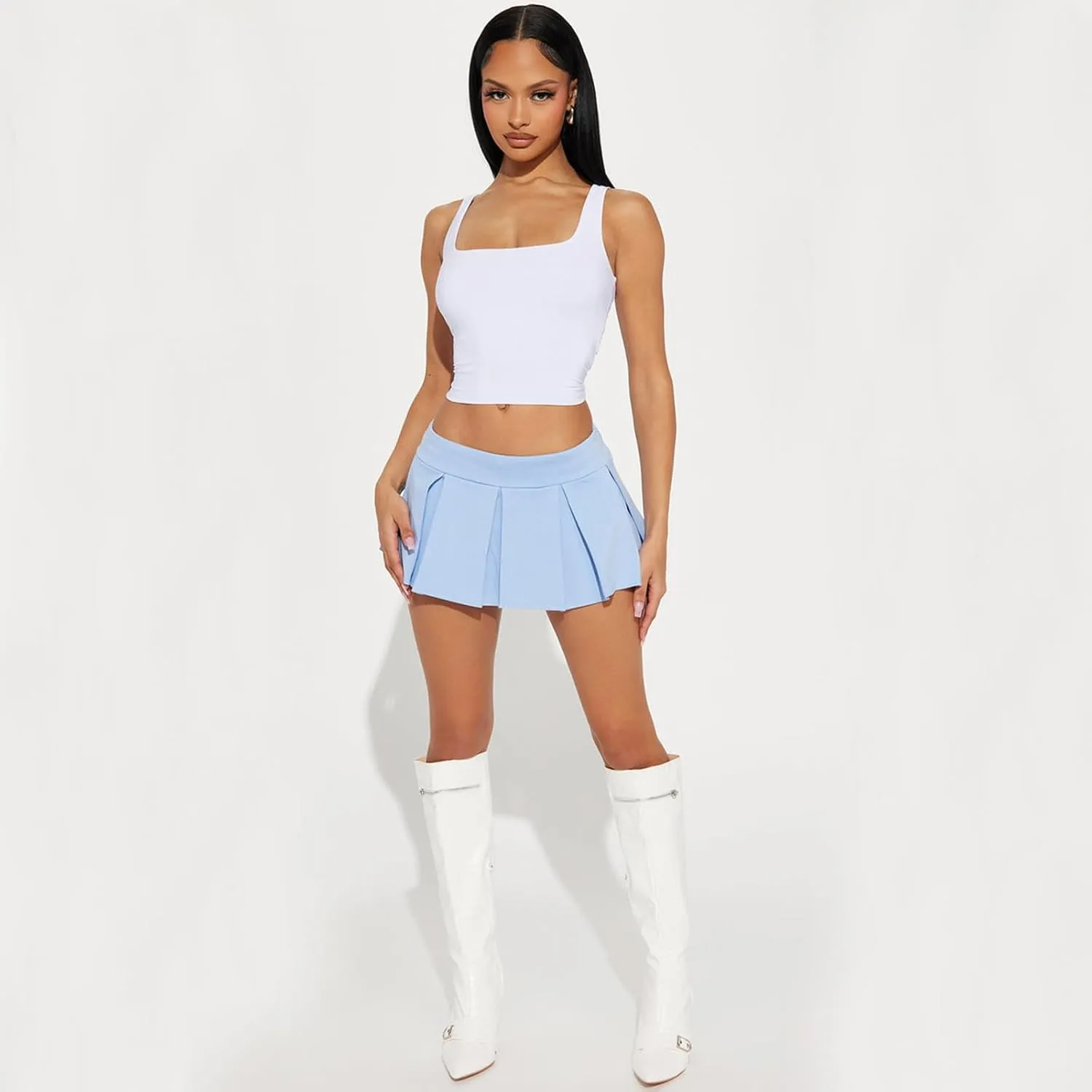 Cute Mini Skirt for Women Pleated Mid-Low Waist Built-in Shorts Y2k Clubwear Party Streetwear Outfits