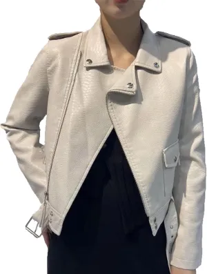 DGHM-JLMY Women's Slim Snake Pattern Motorcycle Jacket Faux Leather Jacket Crop Short Cropped PU Slim Zip Up Moto Biker Coat