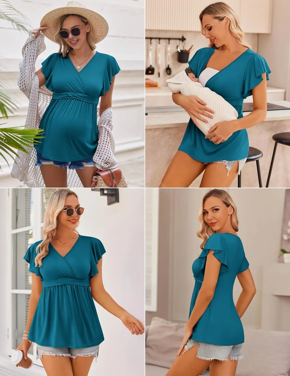 Ekouaer Maternity Shirts 3 Packs Flying Short Sleeve Nursing Tops Pregnancy Clothes