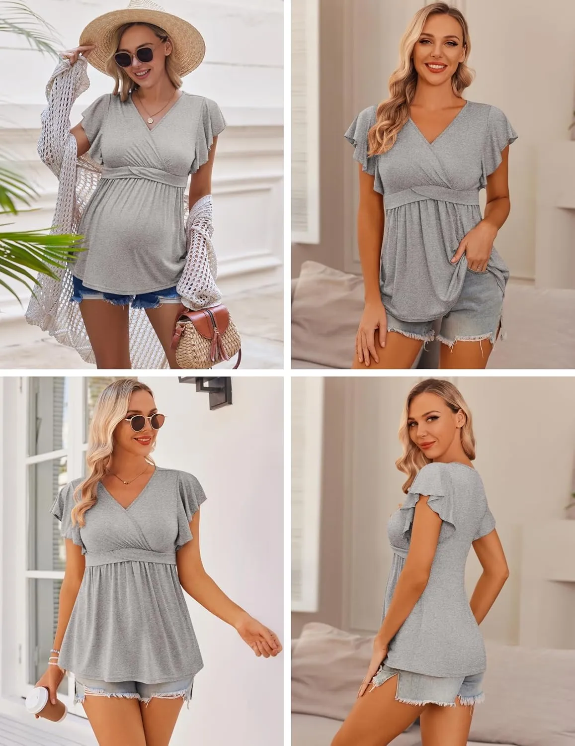 Ekouaer Maternity Shirts 3 Packs Flying Short Sleeve Nursing Tops Pregnancy Clothes
