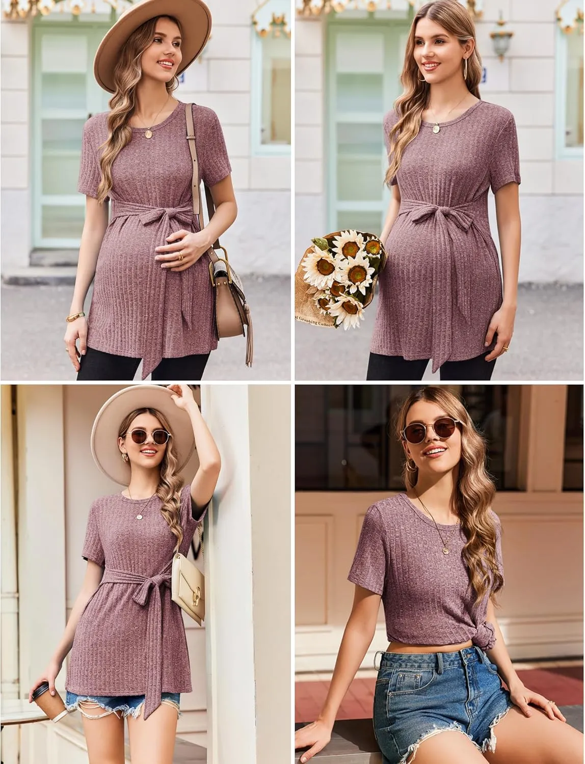 Ekouaer Maternity Tops Short Sleeve Pregnancy Shirt Tee Tunic Casual T Shirts Blouses Clothes S-XXL