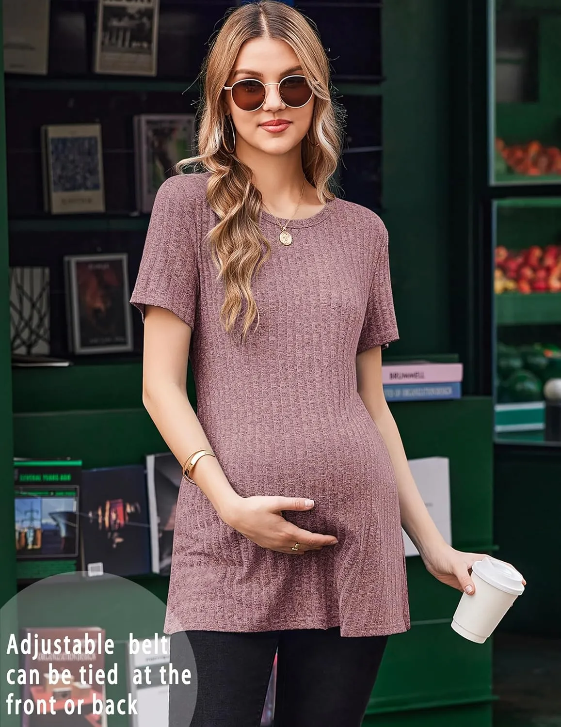 Ekouaer Maternity Tops Short Sleeve Pregnancy Shirt Tee Tunic Casual T Shirts Blouses Clothes S-XXL