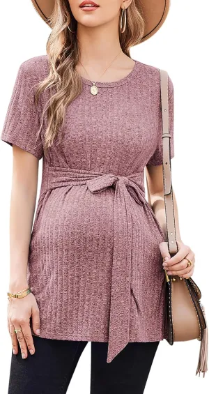 Ekouaer Maternity Tops Short Sleeve Pregnancy Shirt Tee Tunic Casual T Shirts Blouses Clothes S-XXL