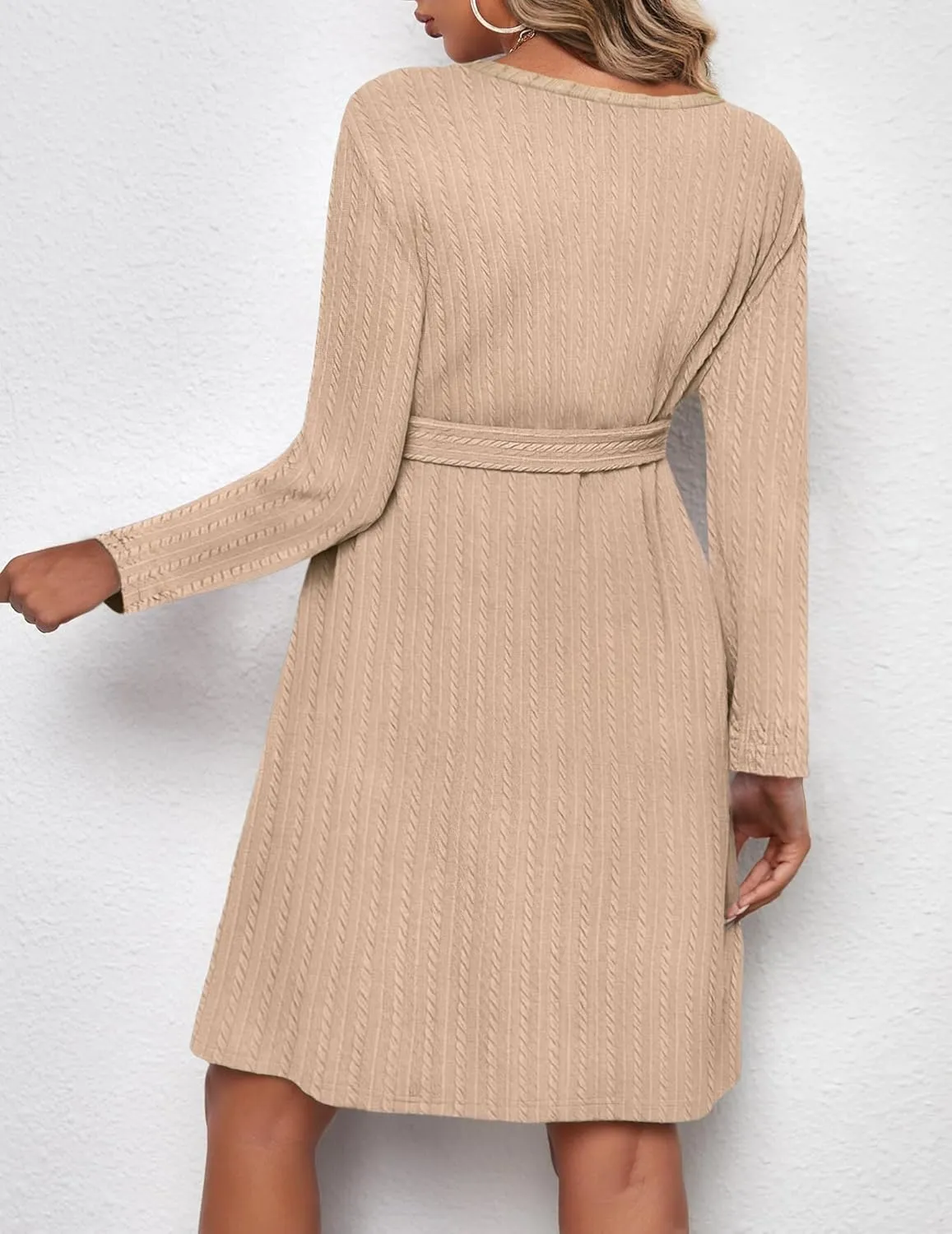 Ekouaer Womens Maternity Dress Rib Knit Long Sleeve Pregnancy Dresses Crewneck Pregnant Clothes with Belt