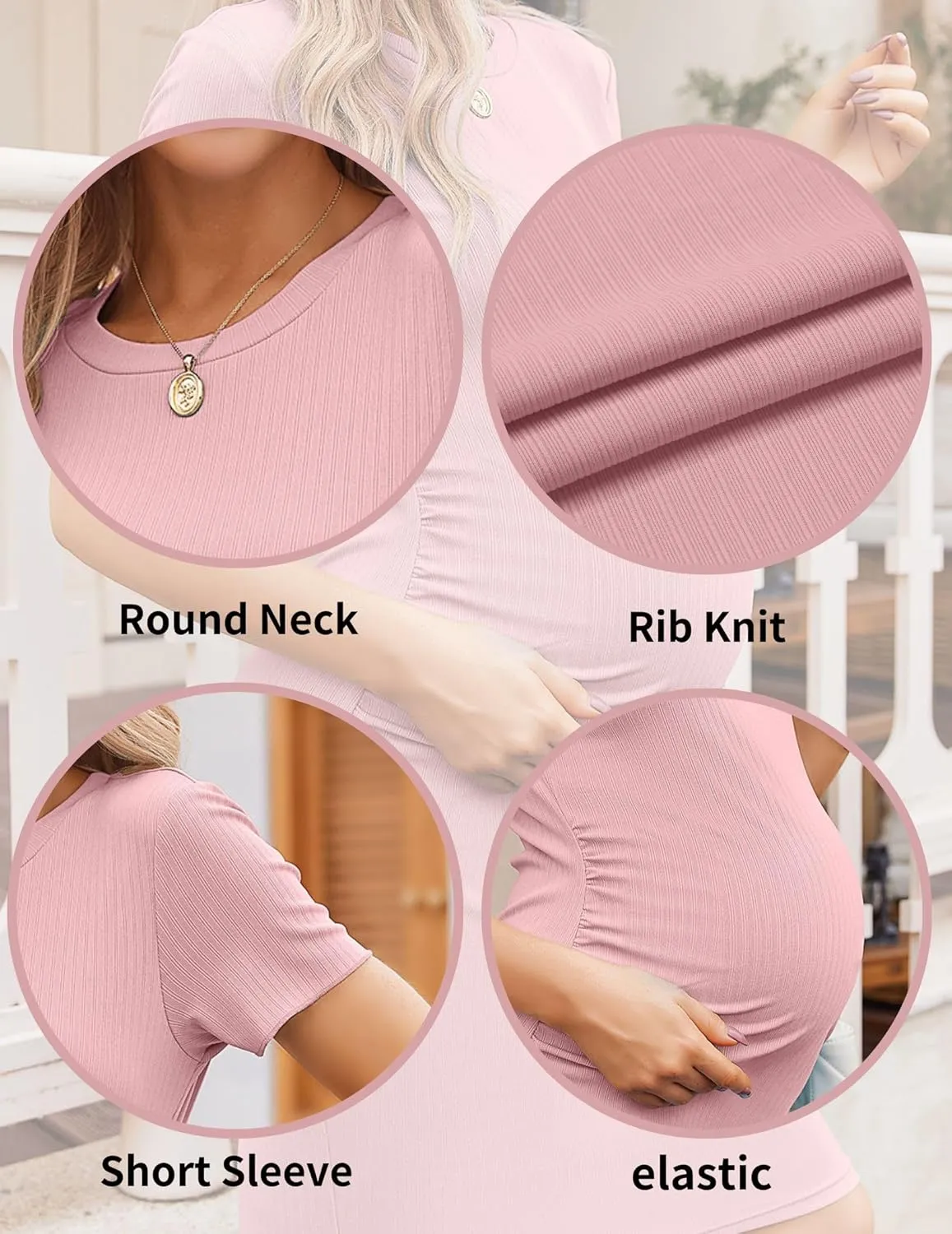 Ekouaer Women's Maternity Dress Ruched Ribbed Bodycon Summer Dresses Casual Pregnancy Dress S-XXL