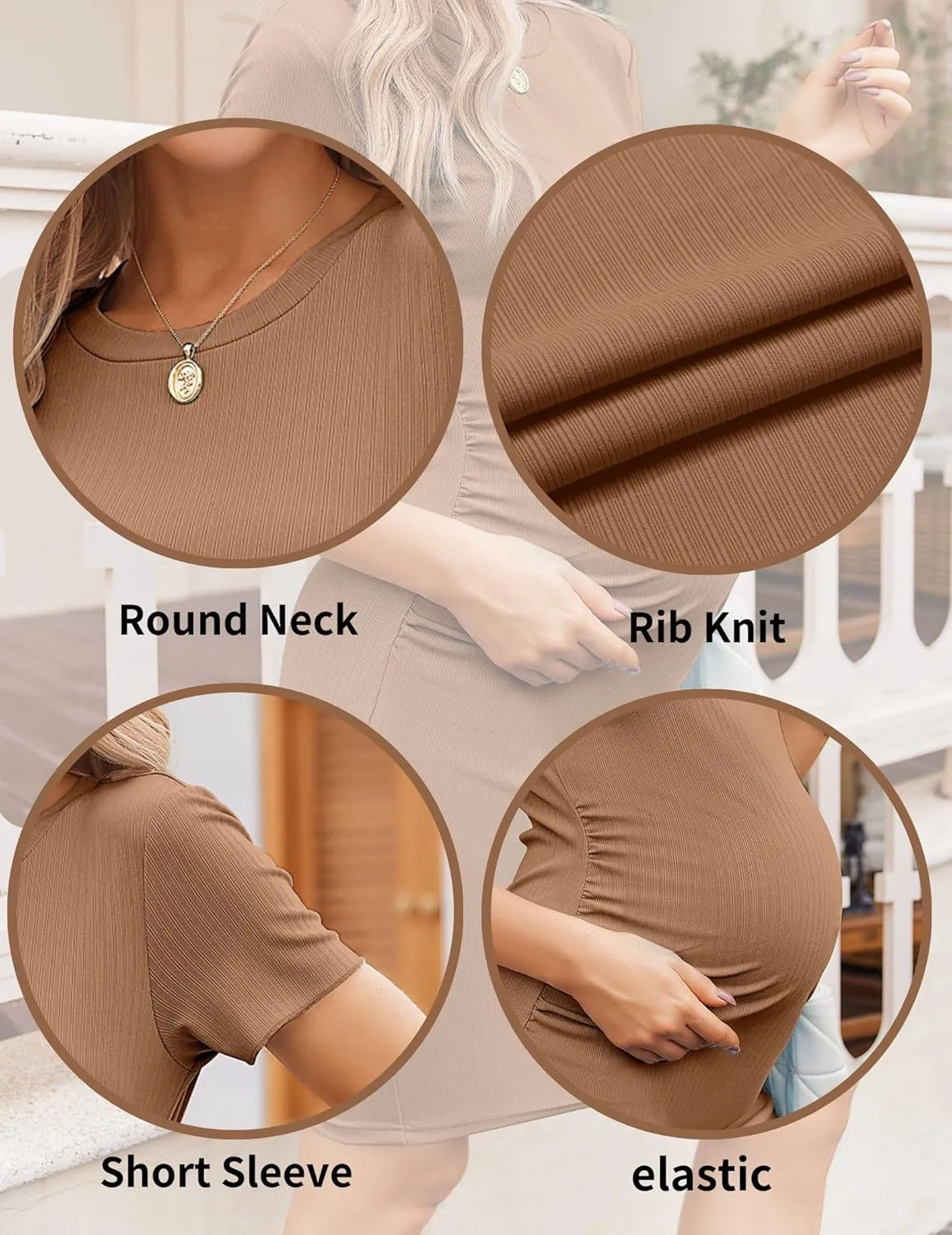Ekouaer Women's Maternity Dress Ruched Ribbed Bodycon Summer Dresses Casual Pregnancy Dress S-XXL
