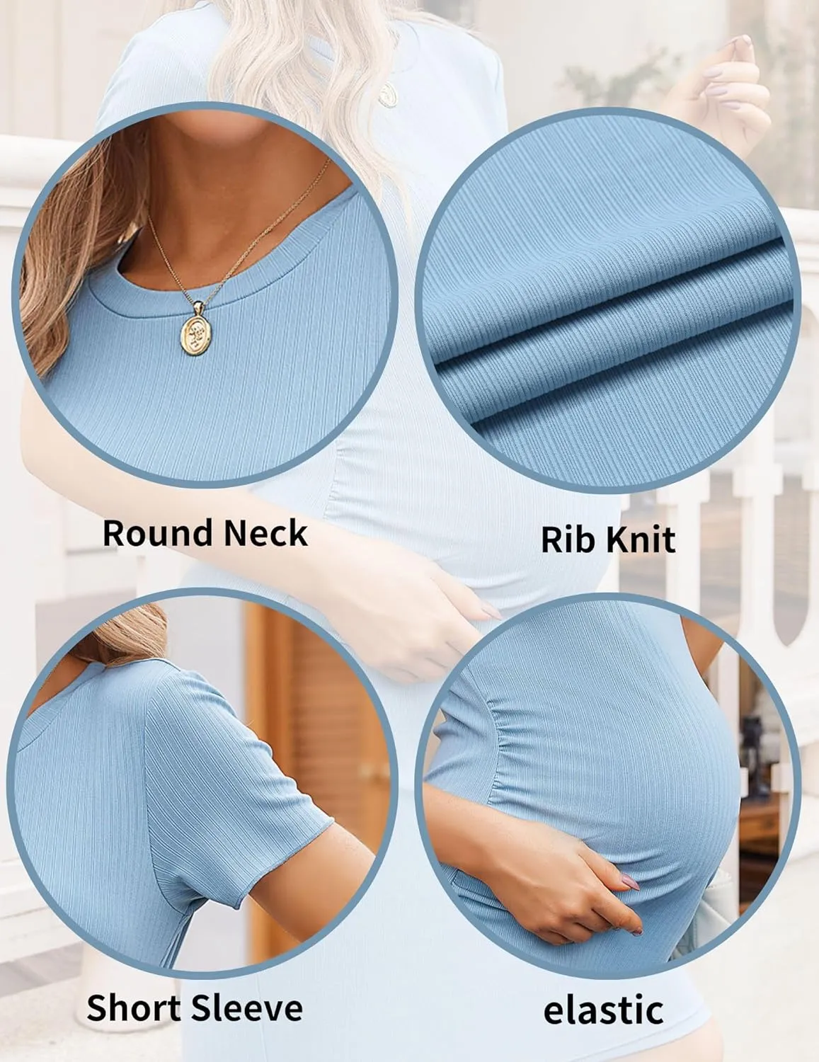 Ekouaer Women's Maternity Dress Ruched Ribbed Bodycon Summer Dresses Casual Pregnancy Dress S-XXL